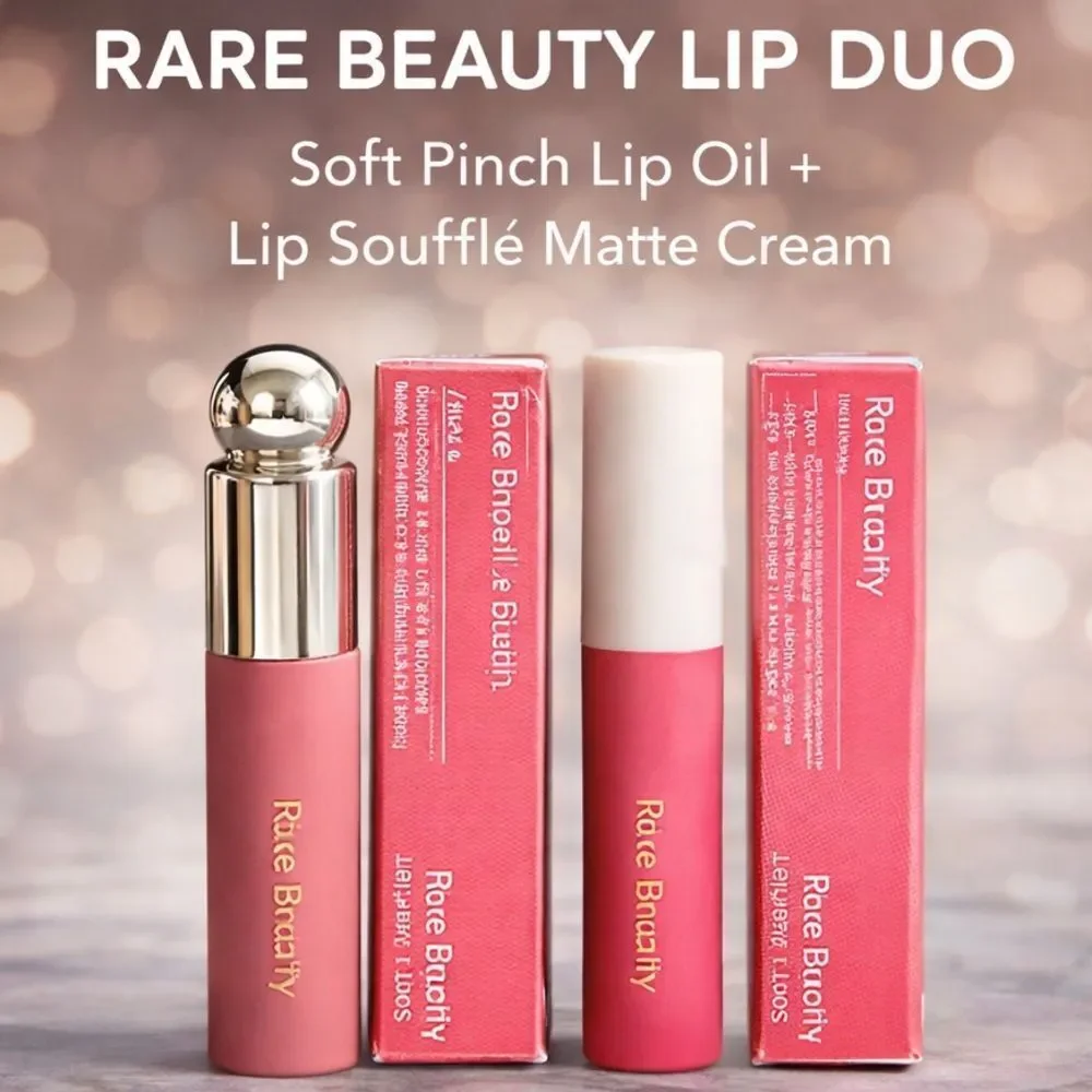 Rare Beauty Lip Duo Soft Pinch Lip Oil Happy + Lip Soufflé Matte Motivate. NEW